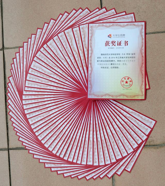 2016年江西省大学生科技创新与职业技能竞赛获奖证书合集